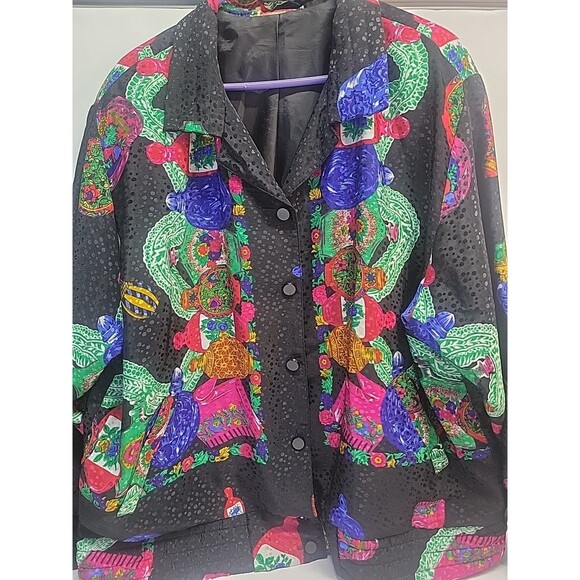 Vtg 80's 90's Loud Neon jacket Tan Jay Nygard Windbreaker Shoulder Pads XL - Picture 1 of 16